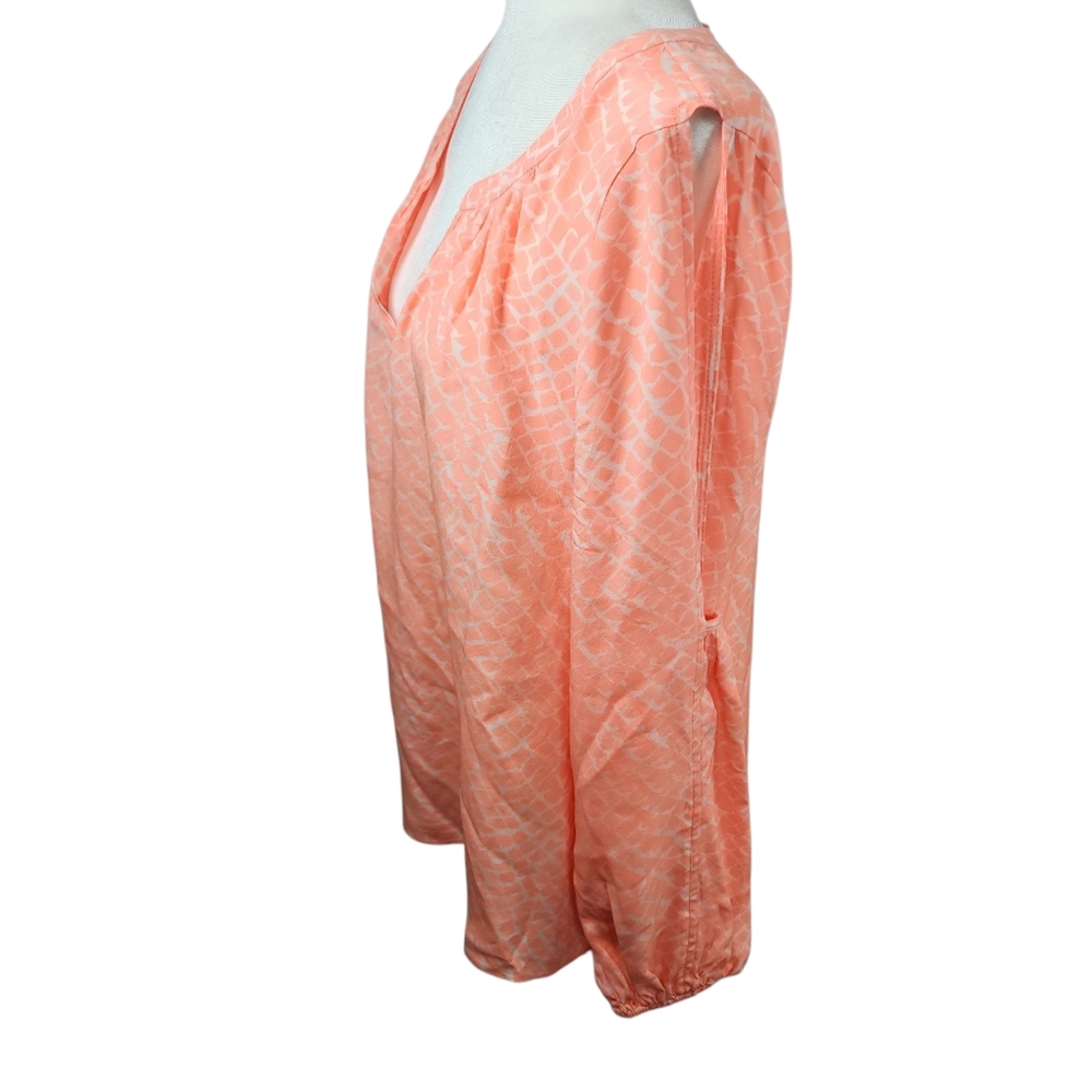 Alice + Trixie Silk Split Sleeve Peasant Blouse Coral Print Size Large - Picture 7 of 15
